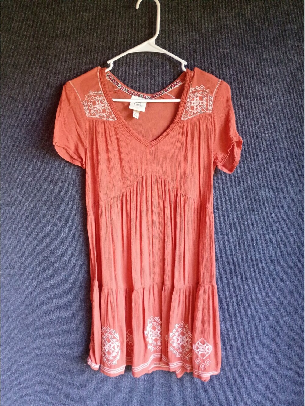 Knox Rose Women's XS Rust Orange Embroidered Short Sleeve Dress